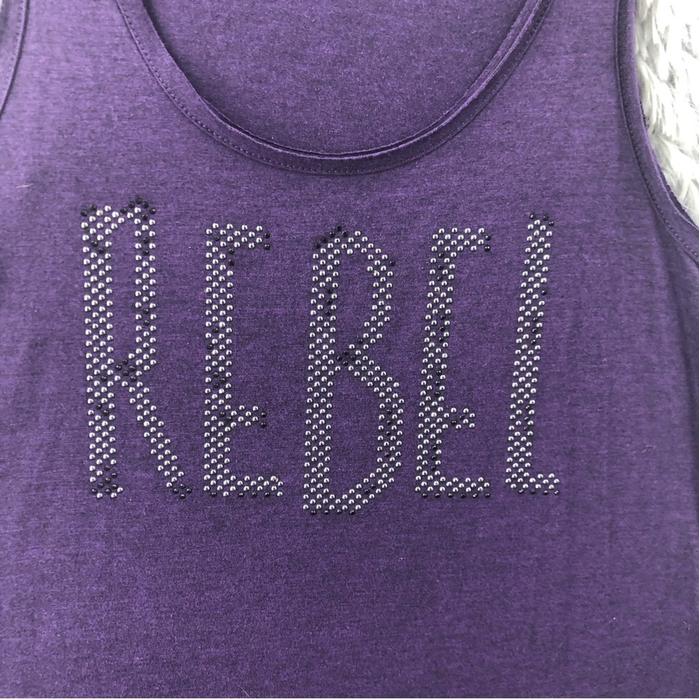 Maurices Tank Top Medium Rebel Spellout Embellished Purple Soft Shirt - Picture 2 of 8